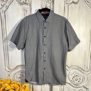 Men's Classic Patterned Button-Down Shirt - Black and Gray